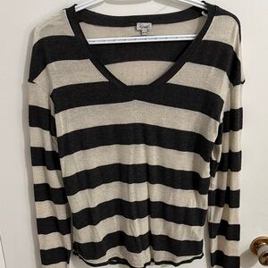 Kismet Black and Cream Striped Long Sleeve Top